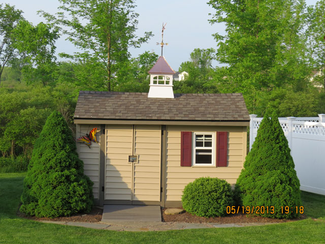 cupola with flying duck weathervane on a shed