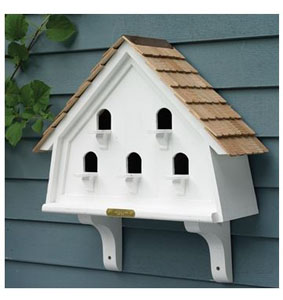Flat Wall Mounted white Bird house with five windows
