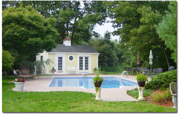 pool house with pagoda cupola