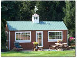 photos of customers sheds, small buildings, and gazebos.